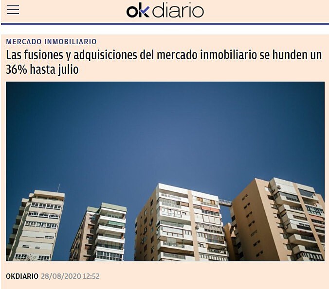 Las fusiones y adquisiciones del mercado inmobiliario se hunden un 36% hasta julio